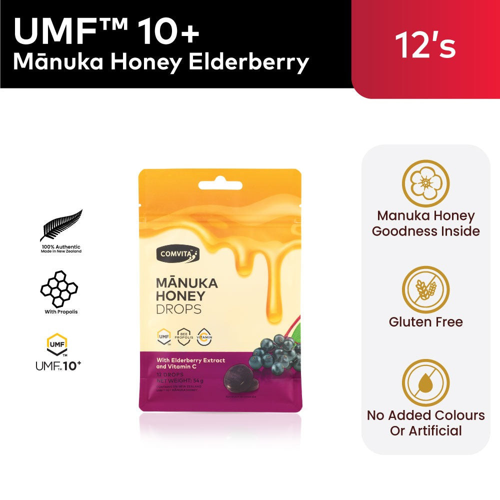 UMF™ 10+ Mānuka Honey Drops Elderberry (12s)